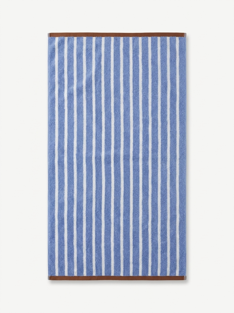 Striped Cotton Terry Towel — Blue & White — flat