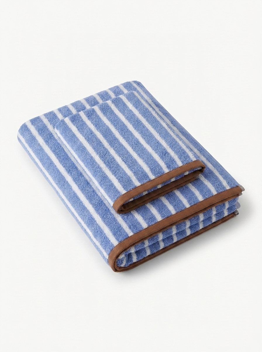 Striped Cotton Terry Towel — Blue & White — folded pair