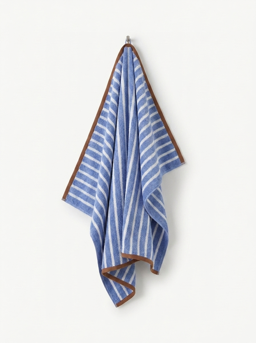 Striped Cotton Terry Towel — Blue & White — hung
