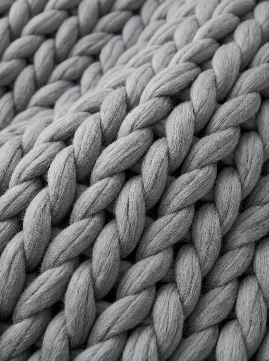 Chunky Knit Throw Blanket — Light Gray — texture detail