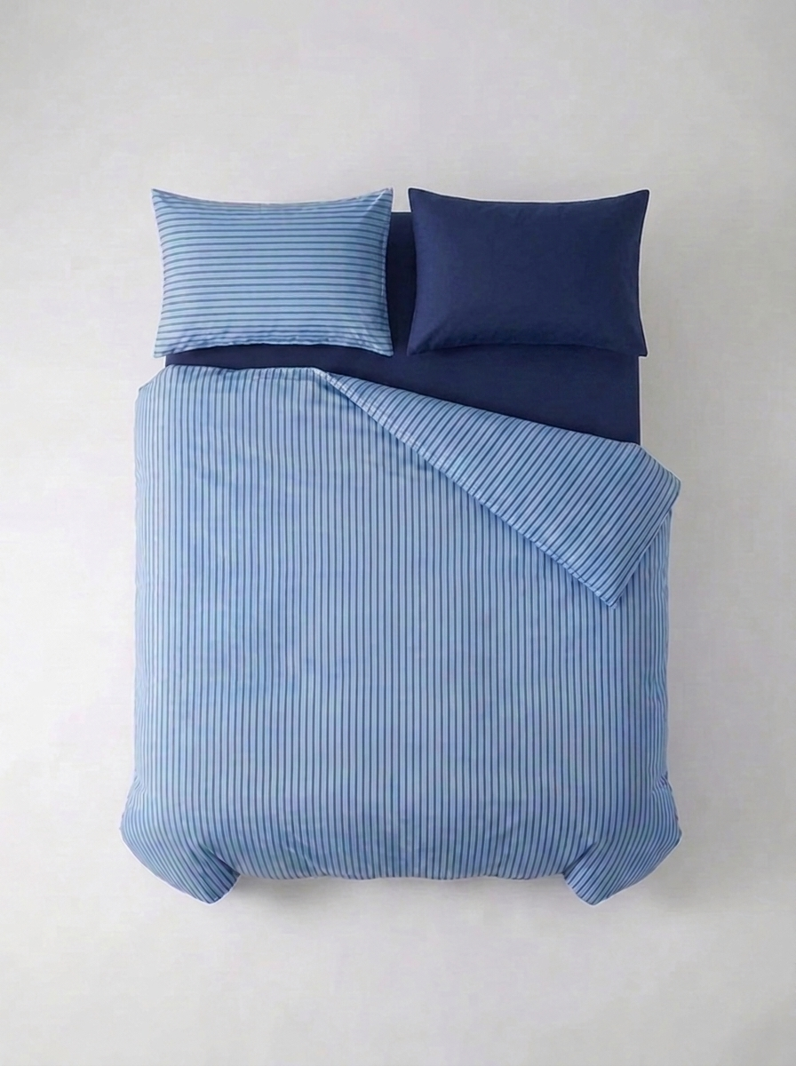INS Striped Cotton Bedding Set — Navy Stripe — flat lay
