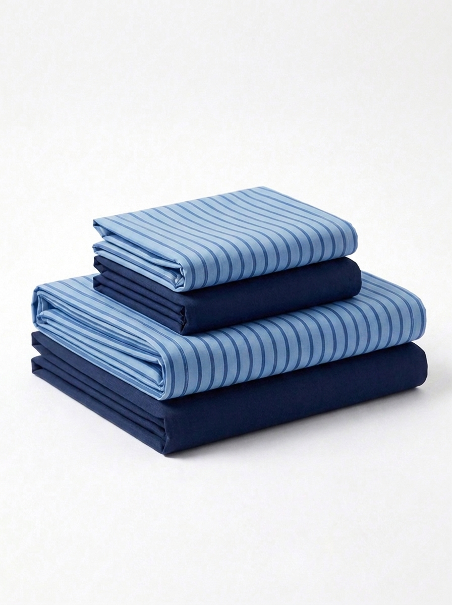INS Striped Cotton Bedding Set — Navy Stripe — folded stack