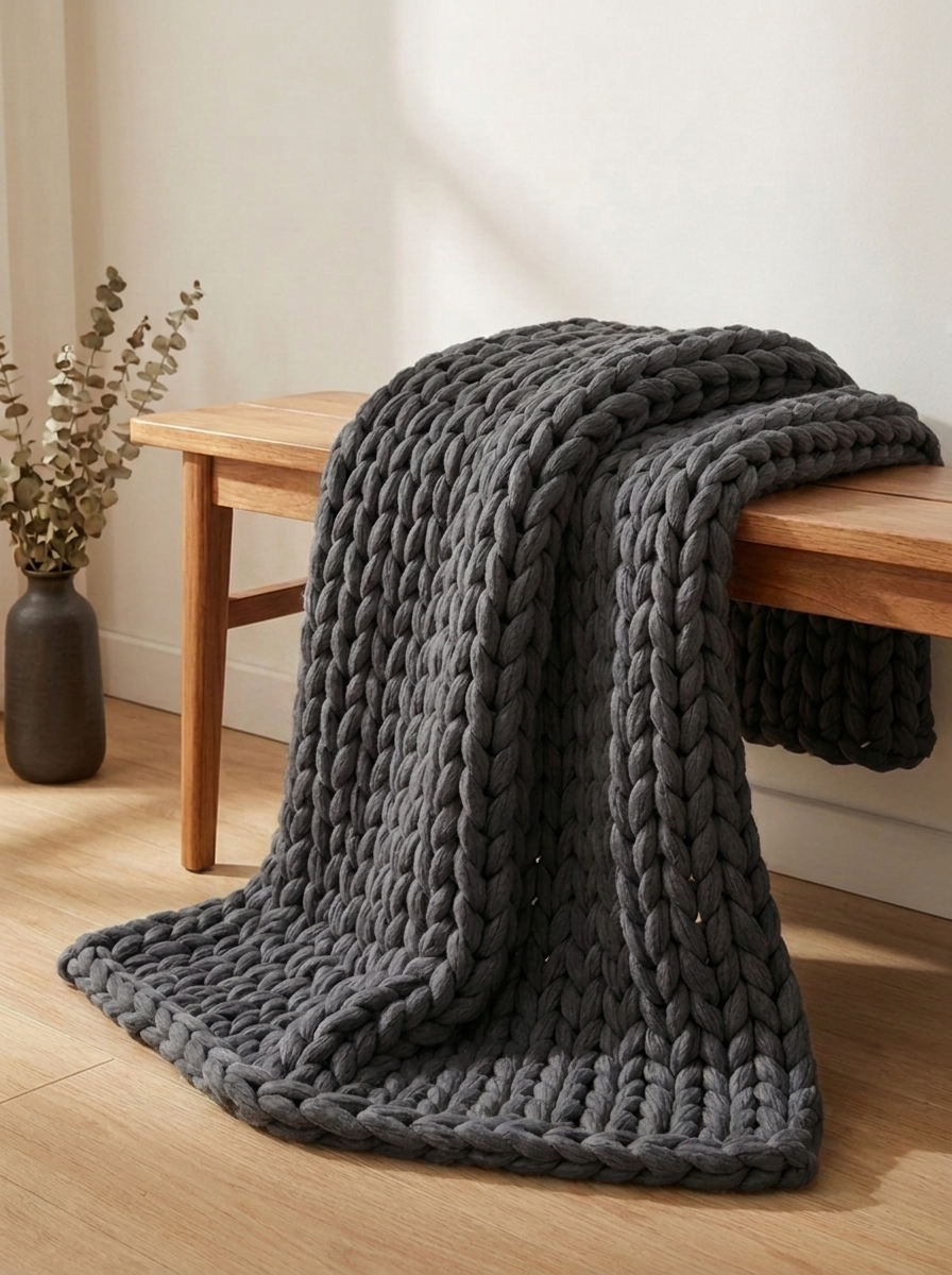 Chunky Knit Throw Blanket — Charcoal Gray — lifestyle