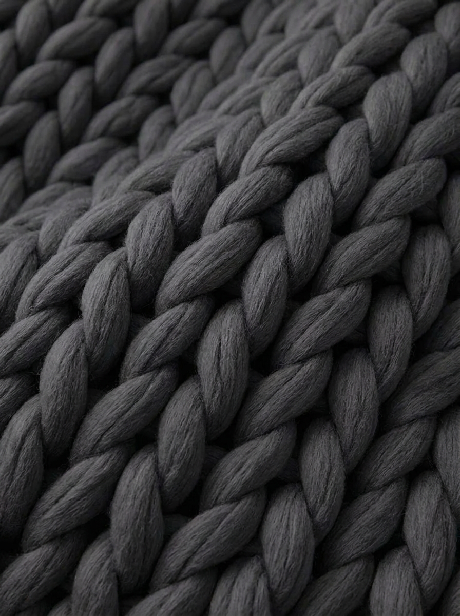 Chunky Knit Throw Blanket — Charcoal Gray — texture detail