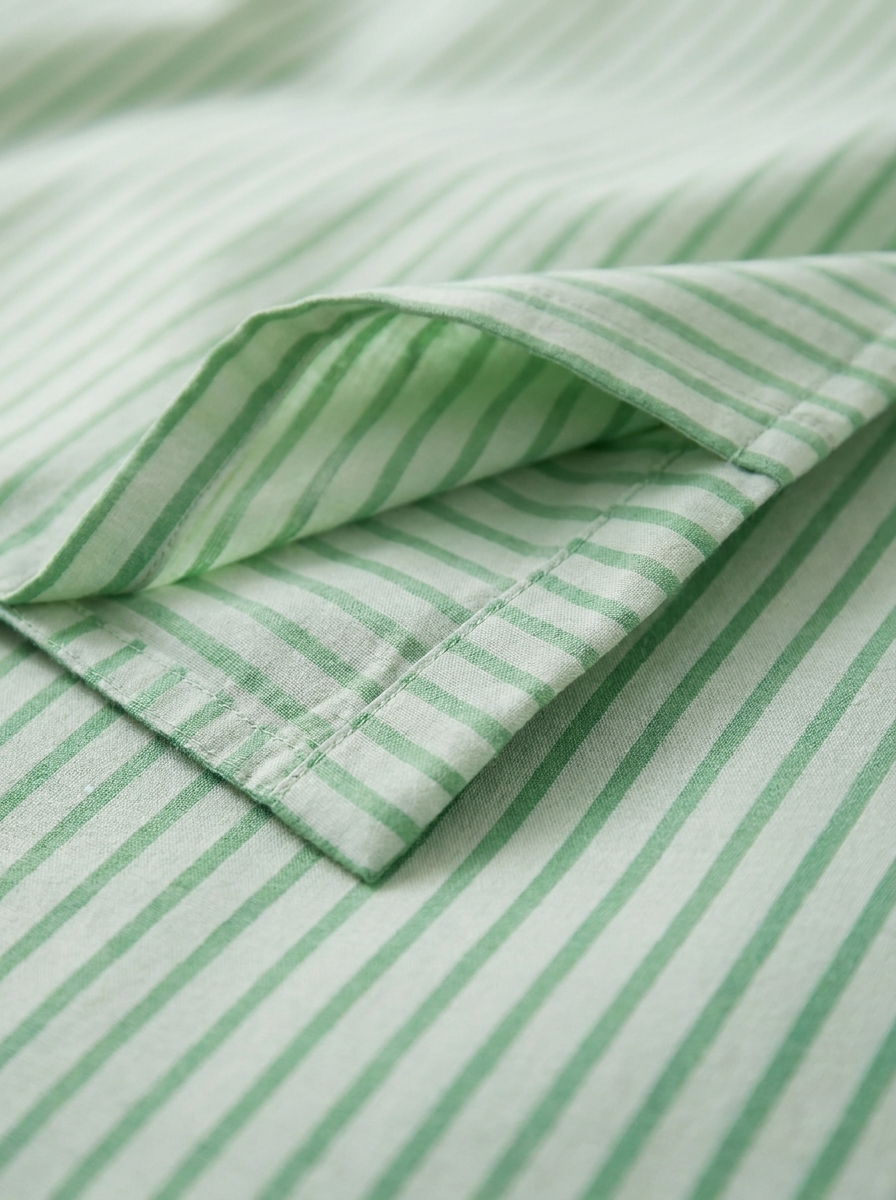 INS Striped Cotton Bedding Set — Green & Lavender — fabric detail