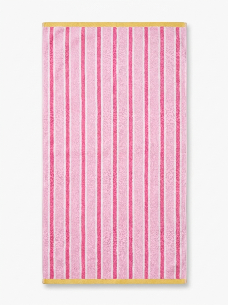 Striped Cotton Terry Towel — Pink & White — flat