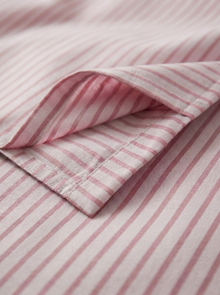 INS Striped Cotton Bedding Set — Pink & Rose — fabric detail