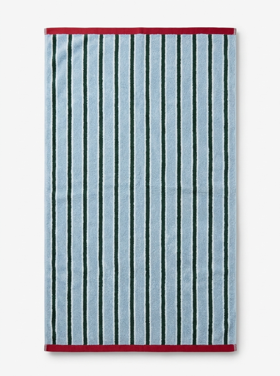 Striped Cotton Terry Towel — Sky Blue & Forest Green — flat