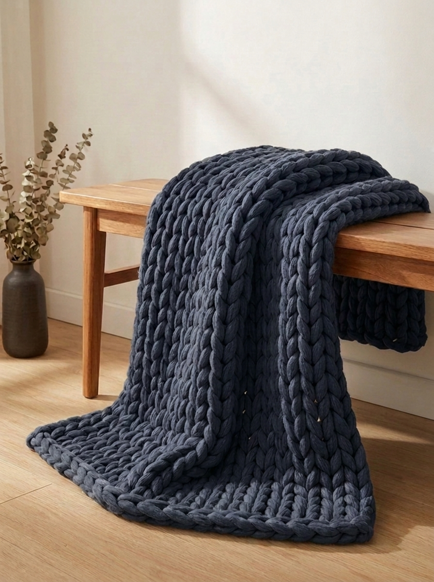 Chunky Knit Throw Blanket — Slate Navy — lifestyle