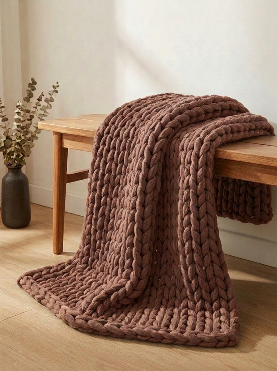 Chunky Knit Throw Blanket — Cocoa Brown — lifestyle