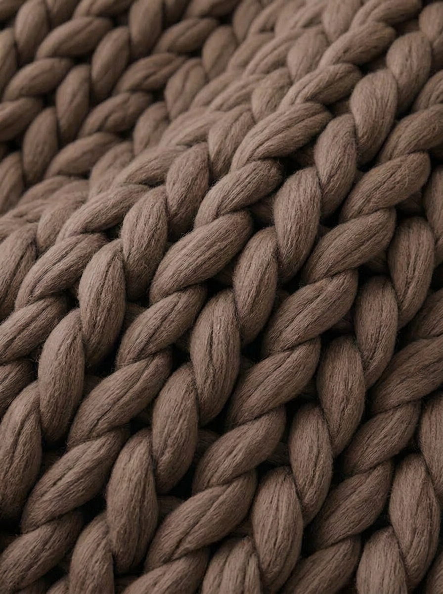 Chunky Knit Throw Blanket — Cocoa Brown — texture detail