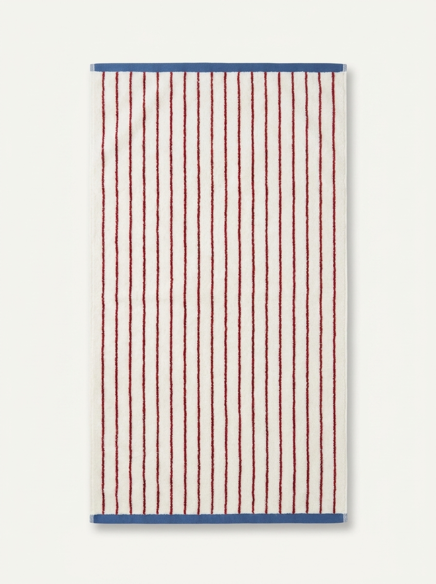 Striped Cotton Terry Towel — Ivory & Red — flat