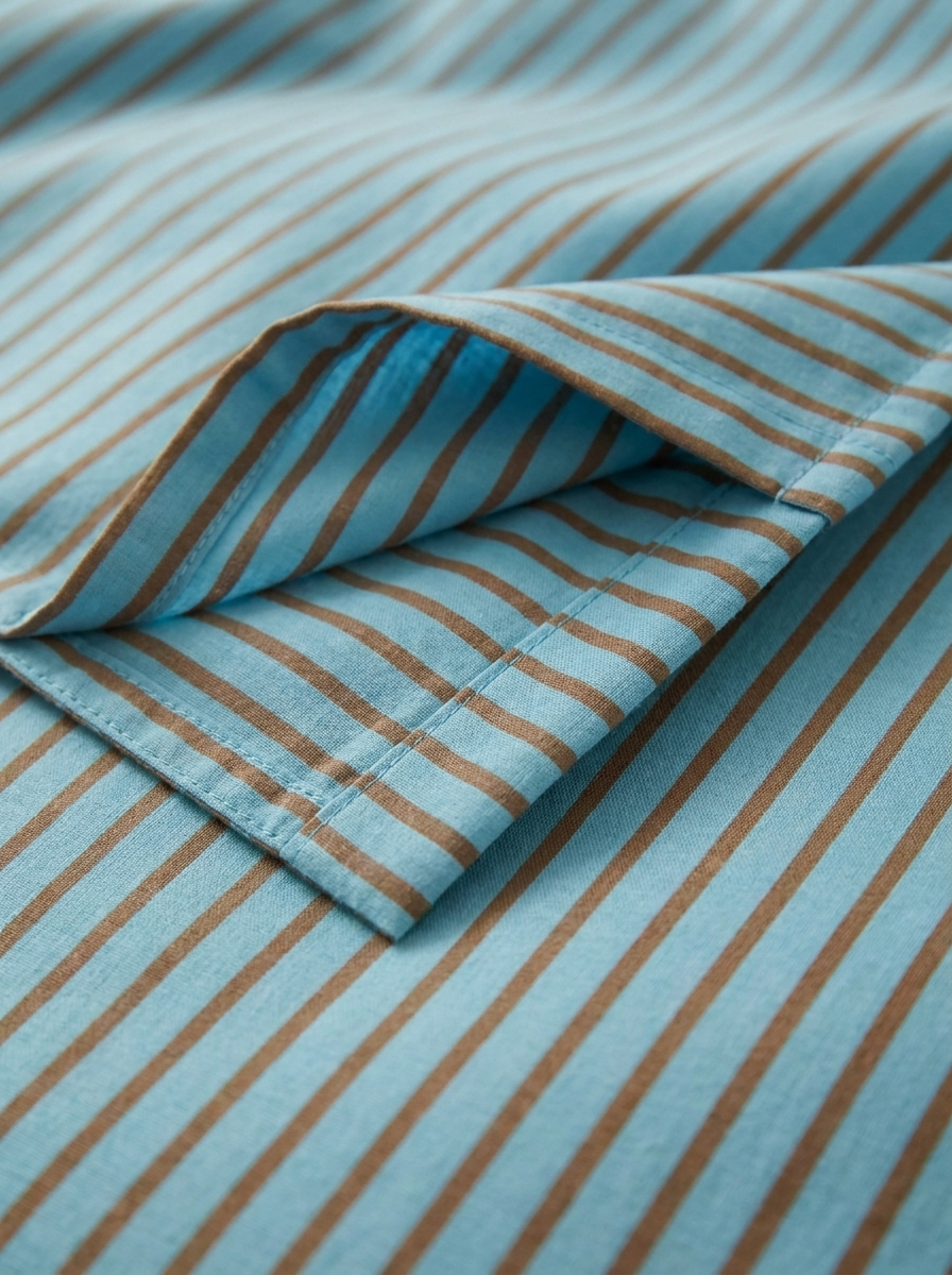 INS Striped Cotton Bedding Set — Sky Blue & Cocoa — fabric detail