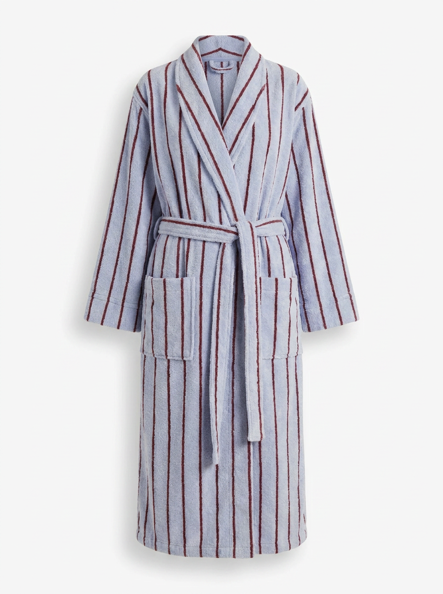Cotton Terry Bathrobe — Sky Blue & Maroon — ghost flat