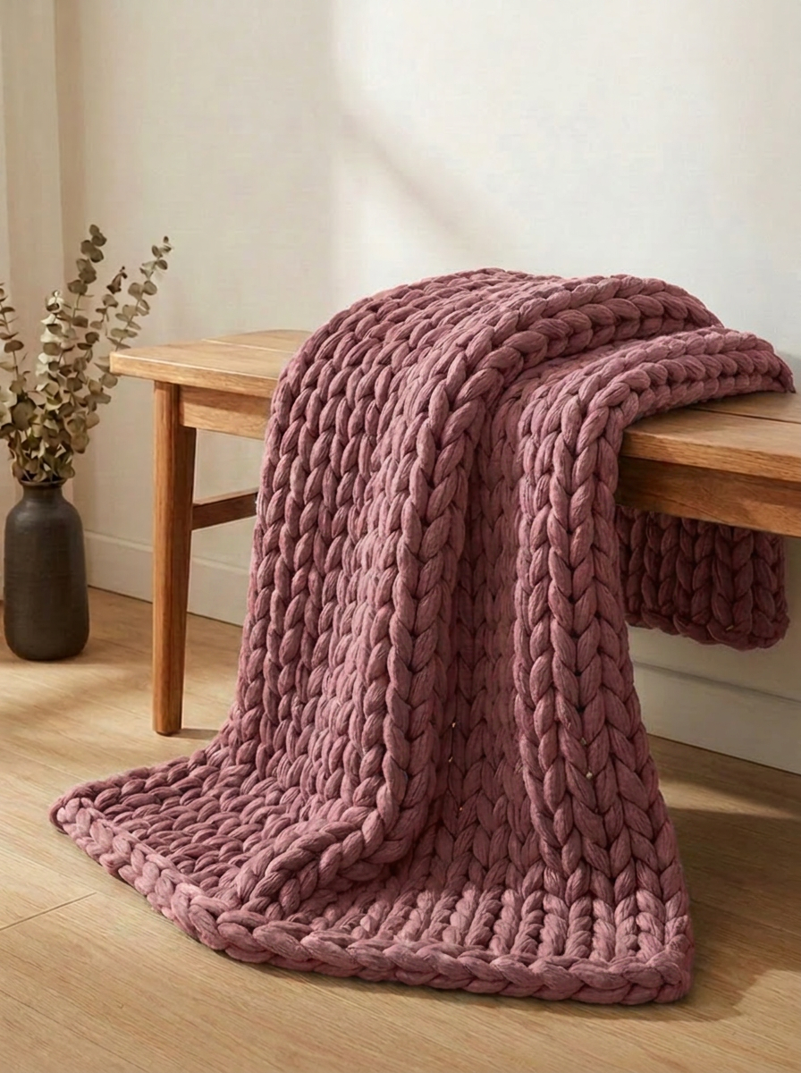 Chunky Knit Throw Blanket — Dusty Mauve — lifestyle