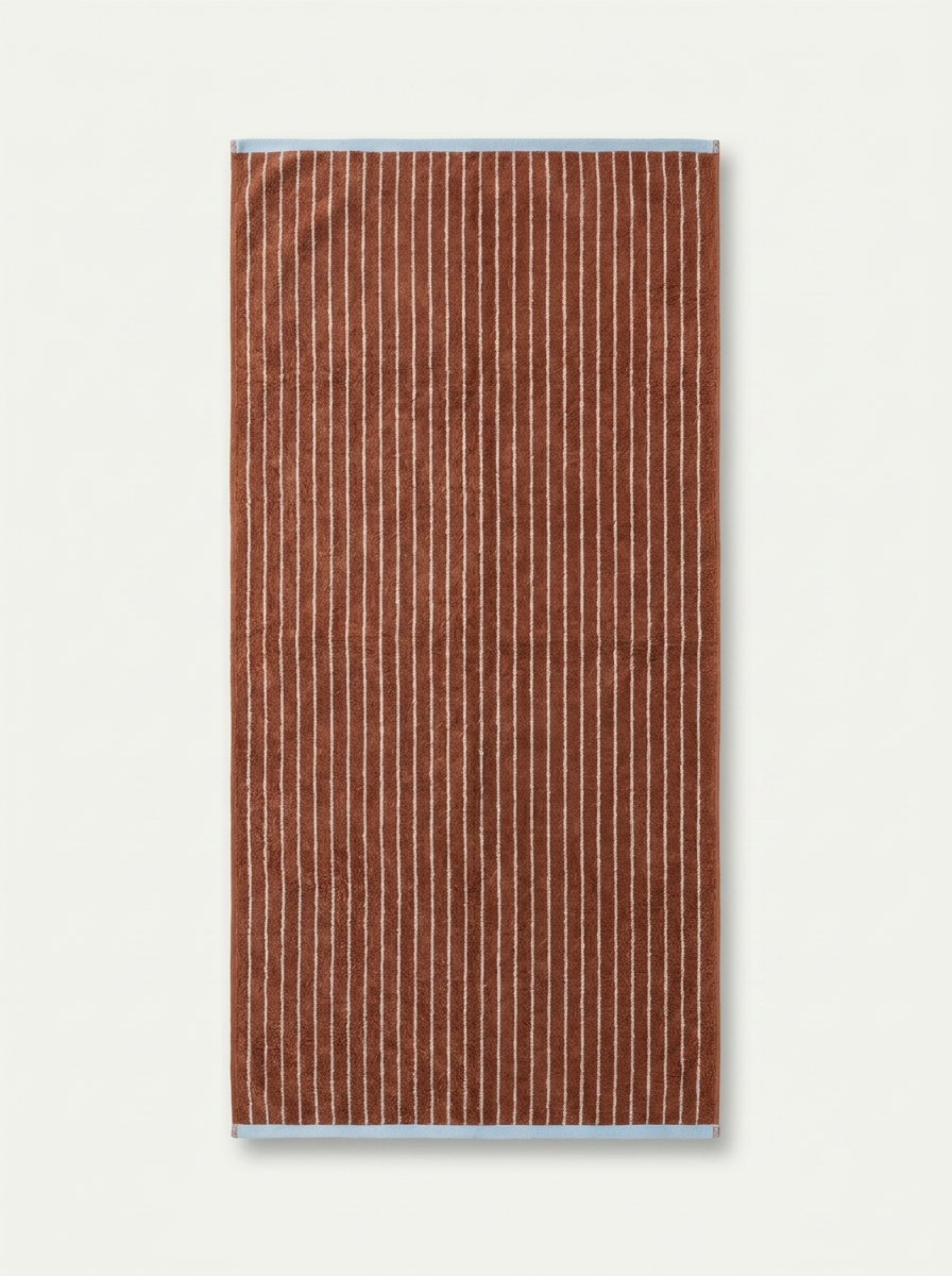 Striped Cotton Terry Towel — Rust & White — flat