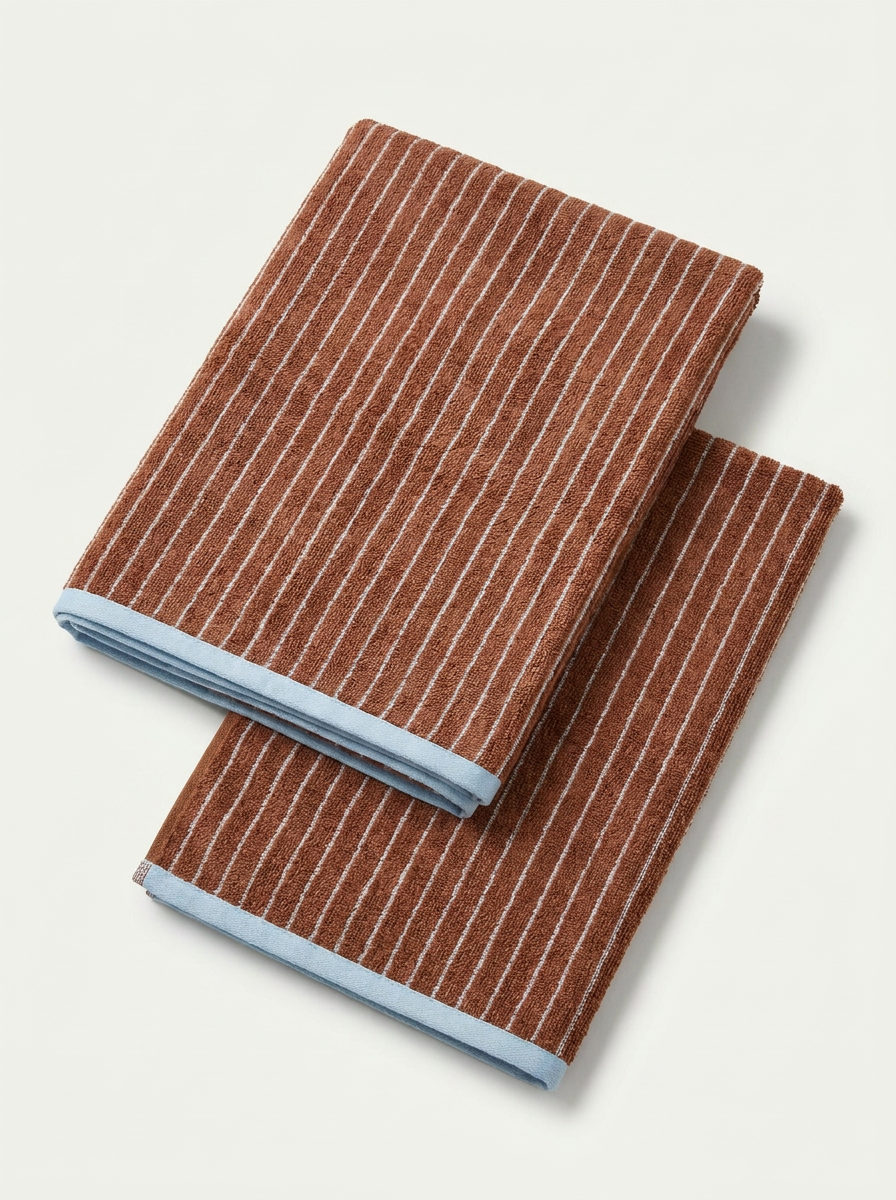 Striped Cotton Terry Towel — Rust & White — folded pair
