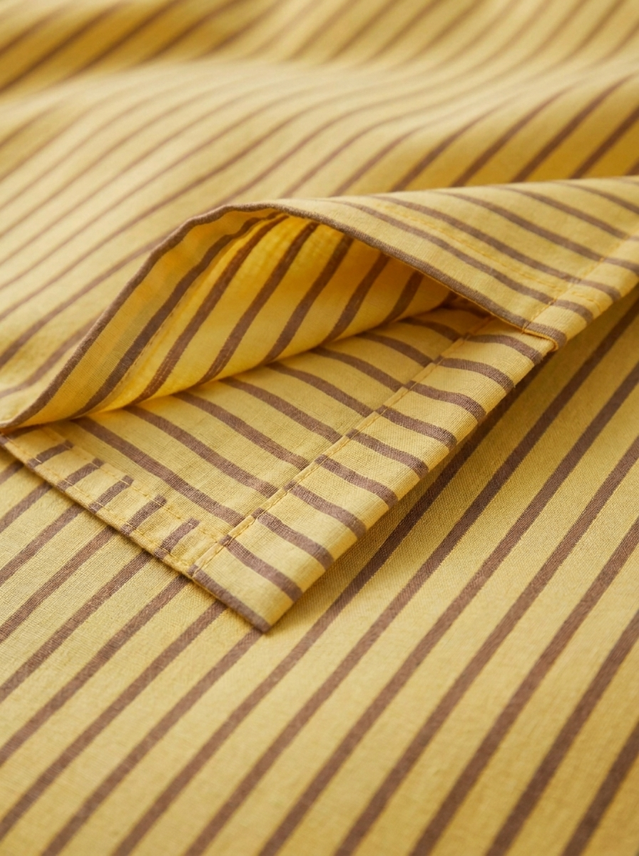 INS Striped Cotton Bedding Set — Yellow & Chocolate — fabric detail