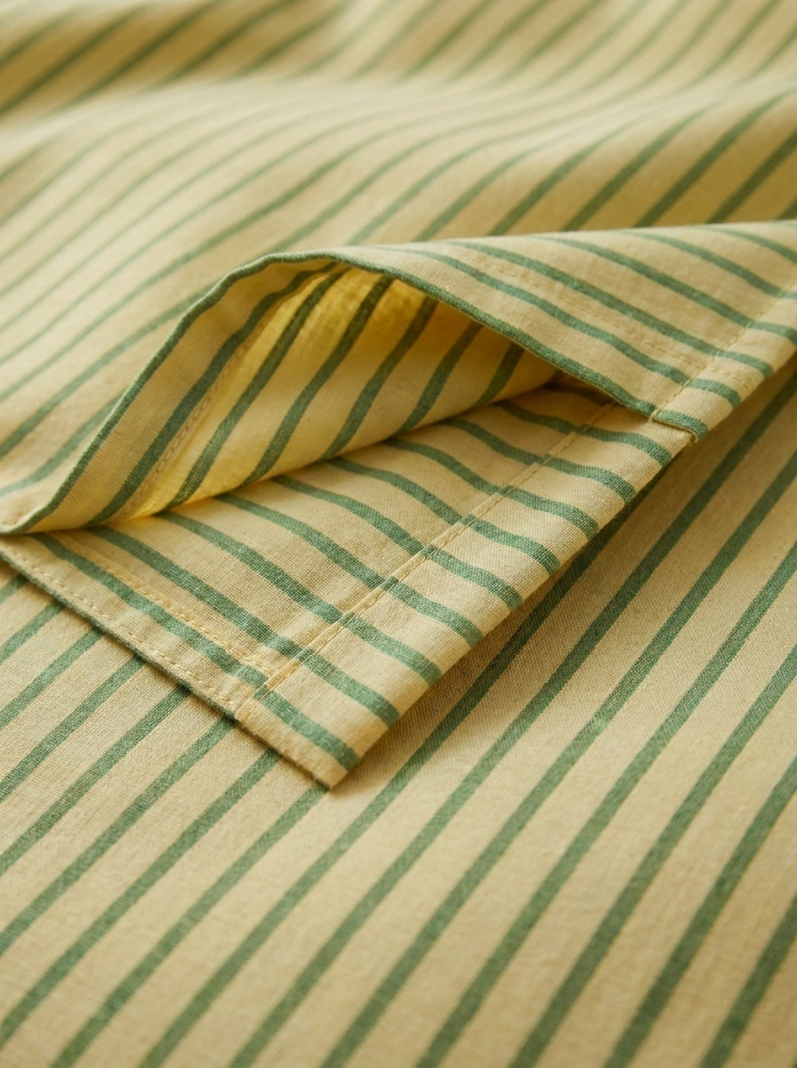 INS Striped Cotton Bedding Set — Olive & Burgundy — fabric detail