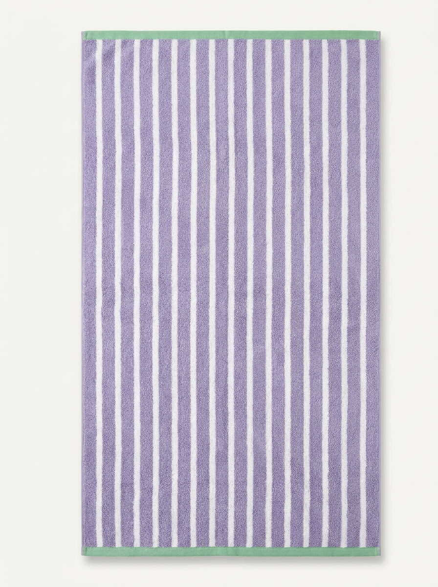 Striped Cotton Terry Towel — Lavender & White — flat