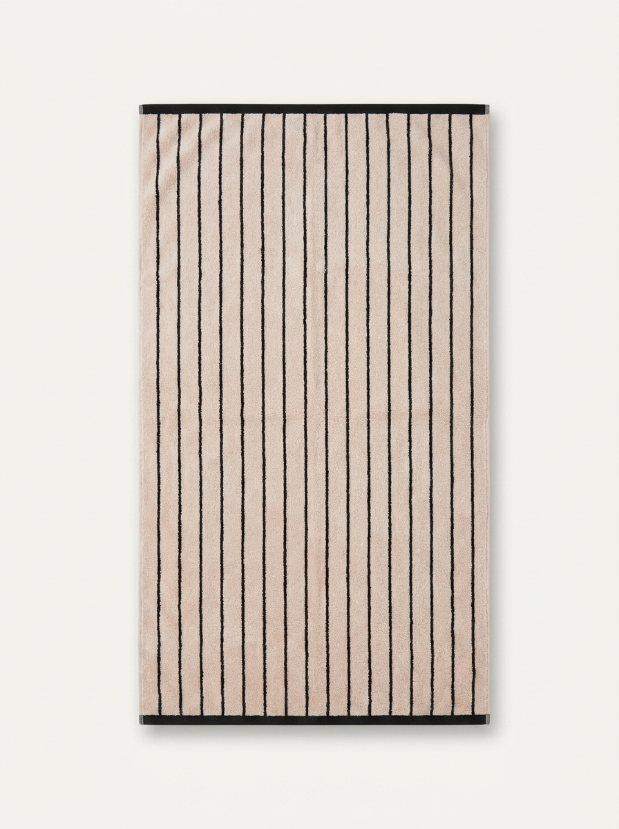 Striped Cotton Terry Towel — Oatmeal & Black — flat